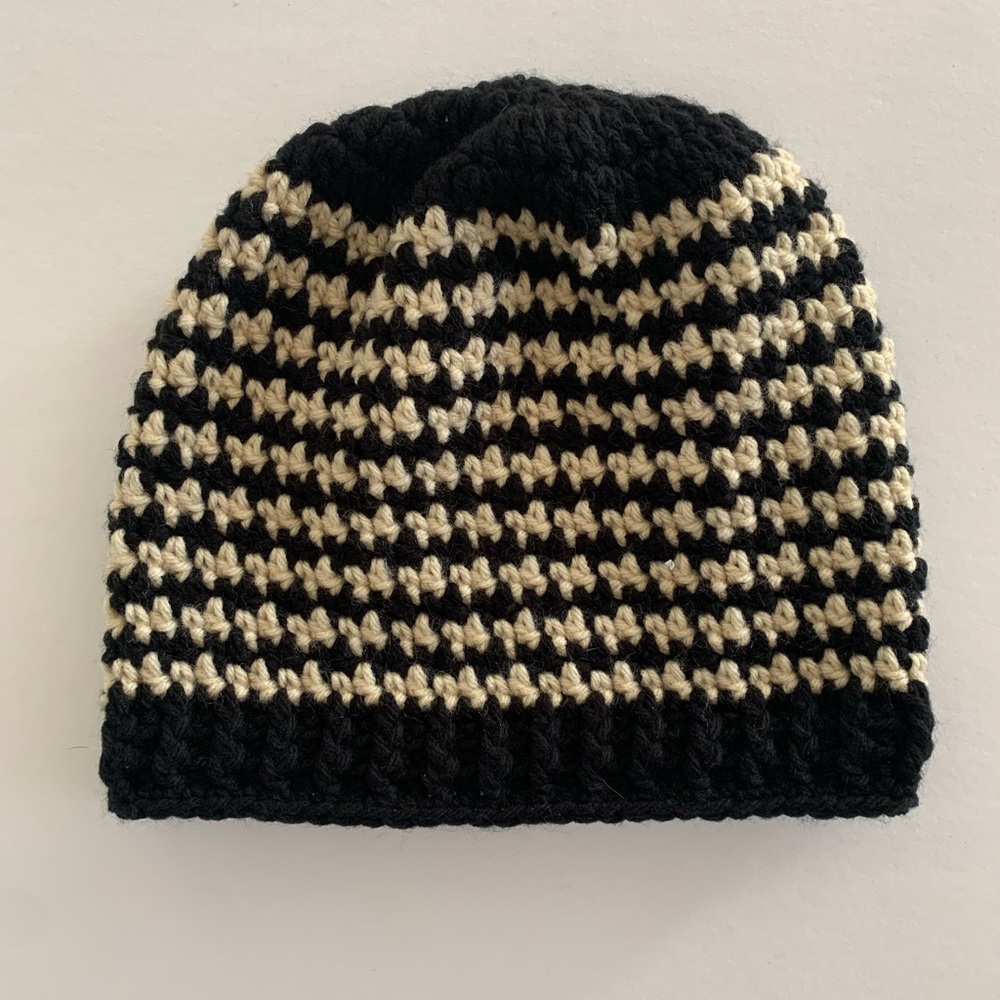 Handmade by me crochet houndstooth beanie black and white cozy warm